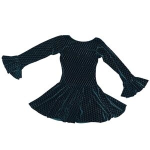 Dance Wear Green Sparkle Dance Dress with Flared Sleeves